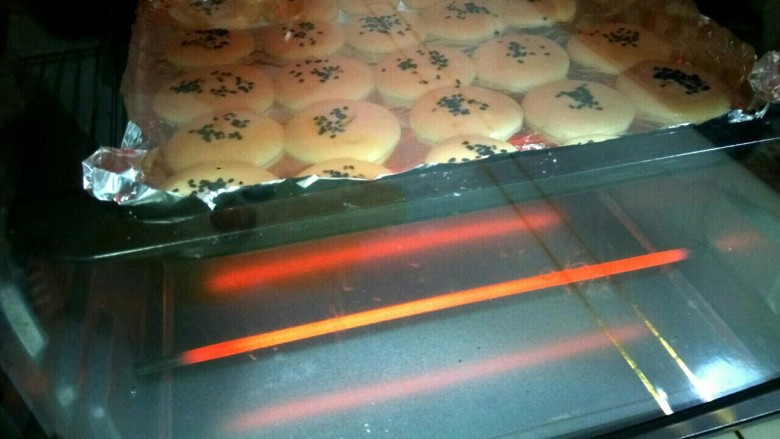 鸡蛋芝麻饼干,把烤盘放入烤箱，中层，上下火，175℃，15分钟。烘烤时注意观察，根据自家烤箱的不同情况随时调节