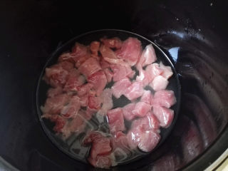 肉  松,将肉块倒入压力锅里，添入适量清水，没过猪肉即可，