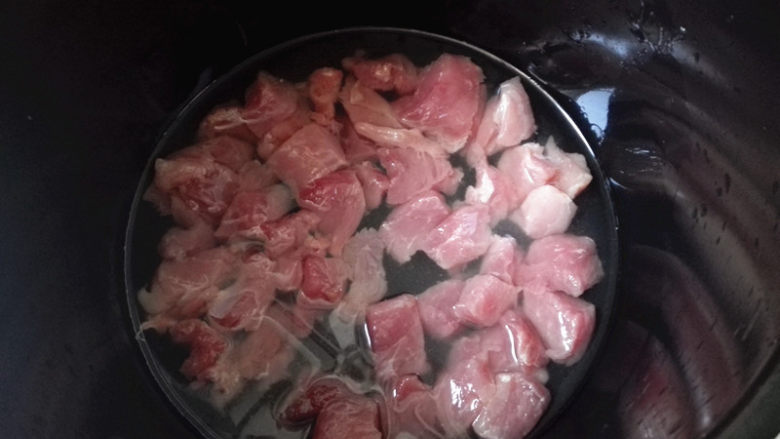 肉  松,将肉块倒入压力锅里，添入适量清水，没过猪肉即可，