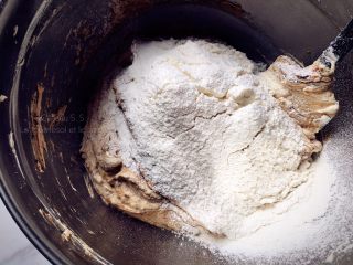 浓郁红枣核桃磅蛋糕,8.再筛入剩余粉类拌匀：看不见干粉，且面糊有光泽！
