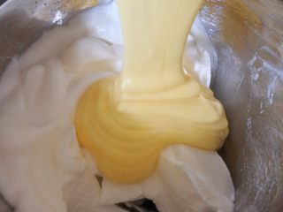 ⭐原味戚风蛋糕⭐
,再把蛋黄糊倒回剩余的蛋白里，再轻柔翻拌均匀。