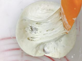 可可紫薯奶酪软欧包,发酵好的液种拉开里面有丰富气孔