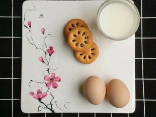 那些日子做过的餐盘画,牛奶，鸡蛋，饼干