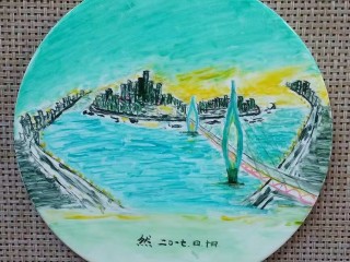 那些日子做过的餐盘画,东水门大桥。