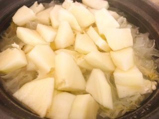 青木瓜银耳枸杞汤,再放木瓜，继续熬煮