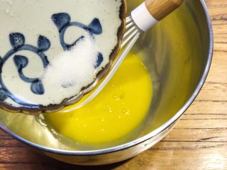 Pancake•摊一盘甜香可口的原味松饼吧,接下来在蛋黄中加入盐2g