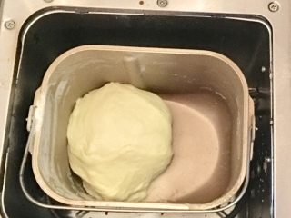 大理石纹豆沙吐司,面包密封在25度左右温度下发酵30分钟左右。