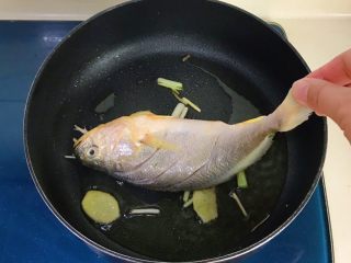 幸福的味道-红烧黄鱼,把鱼放入锅里