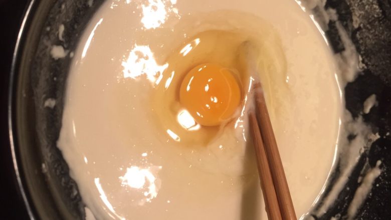 辣椒香葱午餐肉鸡蛋卷饼,面粉加水调成糊状，加入一个鸡蛋。