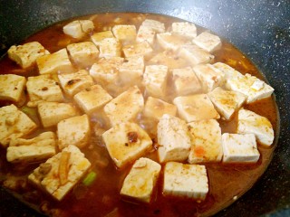 家常味~辣烧豆腐,放进之前煮好的豆腐块，烧3到5分钟
