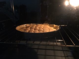 苹果派,烤箱下火190度，上火180度预热好后将派盘放入中下层烘烤，烤至上色后加盖锡纸直到完全上色
