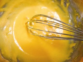 芝麻戚风蛋糕,手动打蛋器搅拌均匀，至无颗粒状态，提起打蛋器时，蛋黄糊能很顺滑的滴落下来！如果太干，可以适当加点牛奶……
