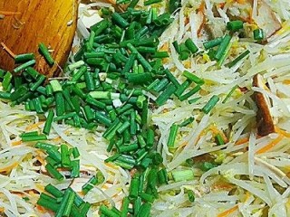 福州+炸春卷,豆芽菜不用炒久，这个容易熟，最后放葱花，鸡精