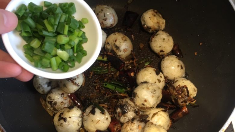 贵州+酸菜炒汤圆,出锅前撒一点香葱，翻炒均匀即可出锅