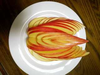 天鹅苹果、花式苹果（2种花式切苹果方法）,错开摆放回天鹅身体上。