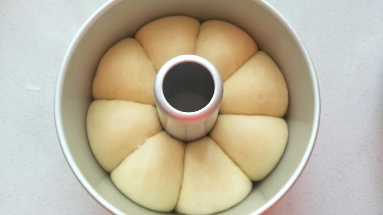 白猫小面包,面团放在温暖湿润处进行二次发酵，发酵两倍大