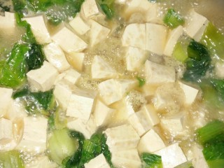白菜豆腐汤,大火煮开，加入蘑菇鲜