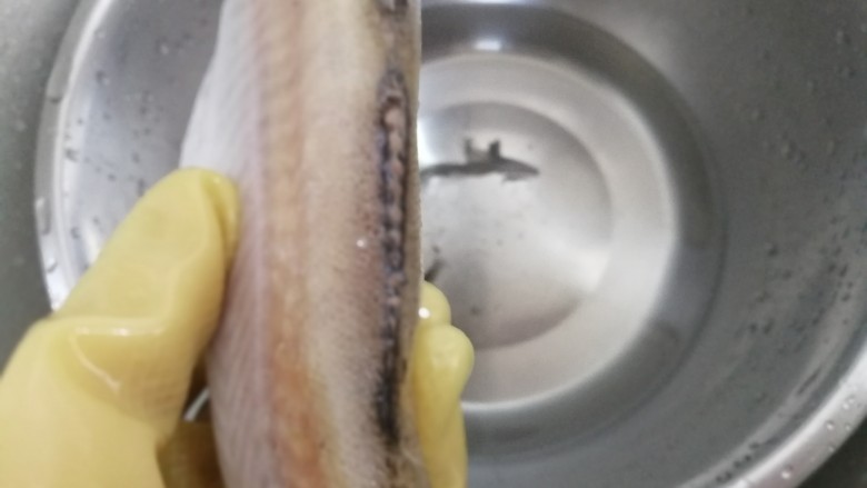 红烧鳕鱼,将鳕鱼的内脏清洗干净。外皮的小鳞片用小刷刷掉，剪掉边上的鱼鳍，