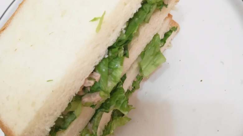 快手早餐三明治,以上就是做一个快手三明治用得到的材料。家里没什么食材的时候就做个低配版。

比如：金枪鱼生菜三明治