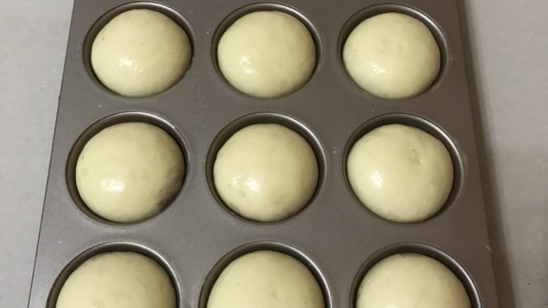 桑葚烫种小餐包,送进发酵箱，温度在34度，湿度保持在80％左右，发酵1.5 倍大后表面刷上薄薄的一层全蛋液。