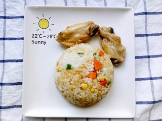 电饭锅+鸡中翅焖饭,最后按大宝贝喜欢的吃法装盘子
