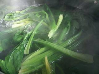 翡翠饺子,菠菜开水下锅焯2分钟。