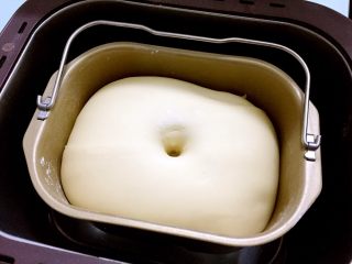 奶香排包,手指沾水或面粉戳一小洞，不反弹不回缩即发酵成功