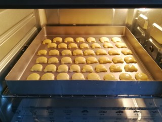 小熊柠檬蛋黄饼干,挤好后放入预热好的烤箱，中层上下火120~130度烤约20分钟即可；