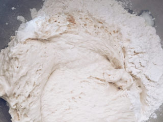 酸奶老面包-可以拉丝的面包,然后将老面和主面团中的原料混合。记住：是除了黄油和盐以外的其他原料。