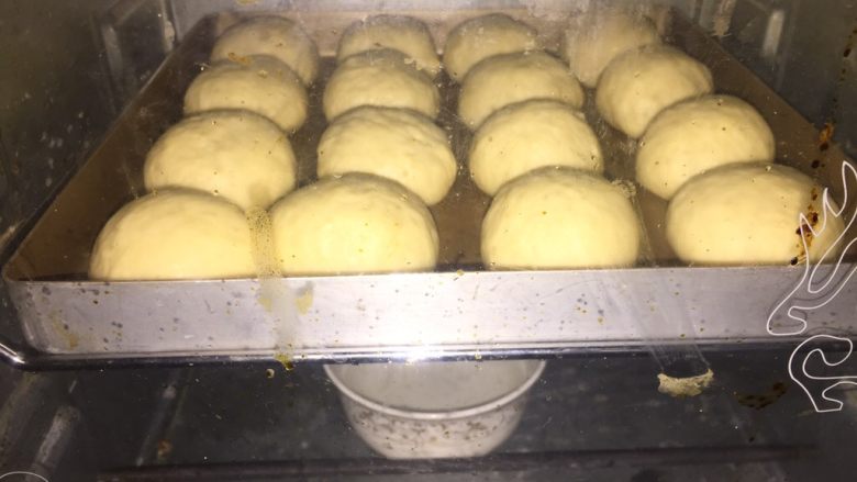 奶香椰蓉小餐包,放入烤箱，底下放温水进行二次发酵