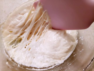 椰蓉小餐包,首先做波兰种，把波兰种材料混合均匀放入保鲜盒，放冰箱冷藏20小时左右。直到里面出现小汽泡就好了。
