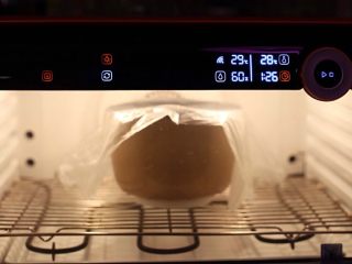 法国大蒜面包,将面团放入醒发箱中，温度28度，湿度60%，基本发酵90分钟。时间有点长～耐心等待