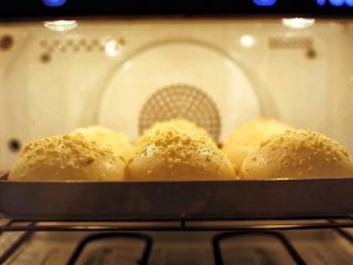 奶酥面包,将烤盘放入预热好的烤箱中，180度烤13分钟。