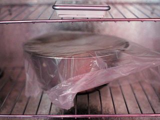 奶酥面包,将面团放入盆中盖上保鲜膜，醒发箱28度湿度60%发酵40分钟。