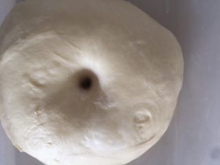 香葱肉松面包卷（65度汤种法）,发酵好的面团手指蘸粉戳孔不塌陷不回弹或者轻微回弹就可以了