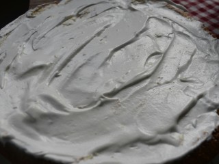 奶油生日蛋糕,将奶油抹在一片蛋糕片上