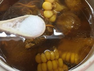 猴头菇虫草花猪骨汤,待程序结束后加入盐调味。