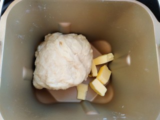 椰蓉牛奶小面包,揉到括展状态，放入黄油