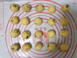 葡萄干奶酥,将面团分成20个同等大小，搓成圆球；