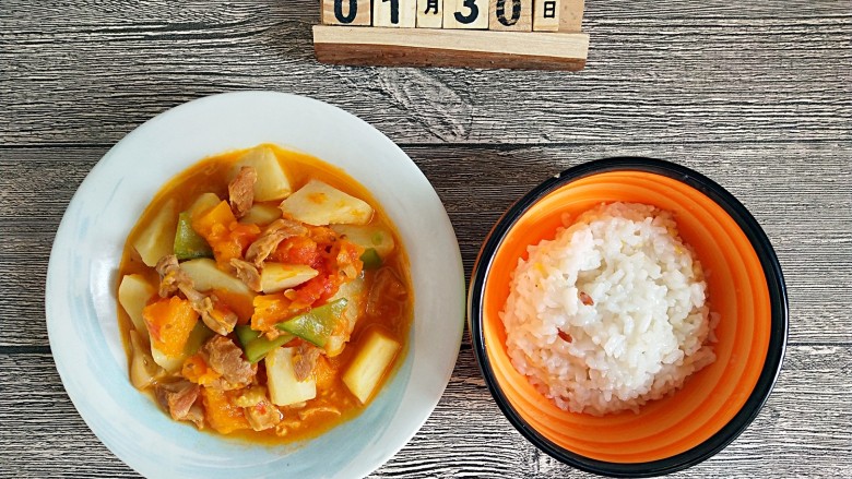 #宝宝辅食#番茄鸡肉炖南瓜土豆,搭配一碗米饭，很适合午餐哦！