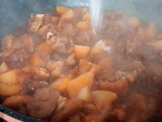 红烧羊肉煲,起锅前放入盐调味