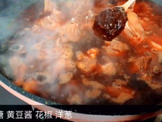 红烧羊肉煲,放入冰糖 黄豆酱 花椒 洋葱
