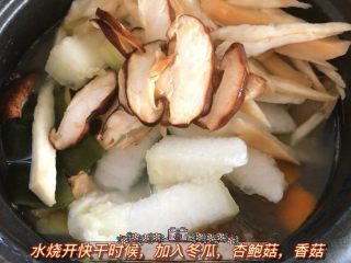 冬瓜老鸭汤,水快干时加入冬瓜，杏鲍菇，香菇