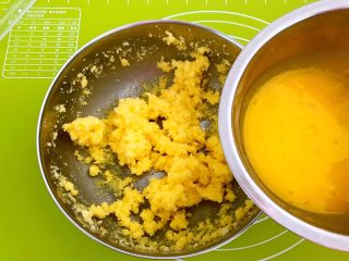 宝宝健康食谱  蛋黄动物饼干,加入1/2蛋黄液，中速打发，使黄油与蛋黄液完全融合