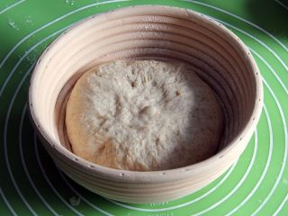 乡村面包+无油无糖版,发酵藤篮先过筛面粉，防止发酵后脱模粘住。