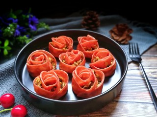 番茄素馅玫瑰蒸饺,成品图！