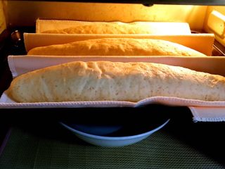 粗粮长棍面包,面团发酵开始蓬发。