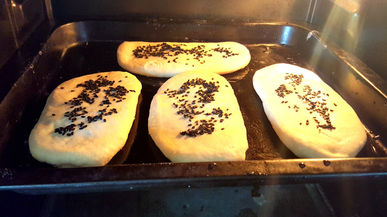 ☺油酥大饼☺,放入预热完毕的烤箱（烤箱上下管180°）。