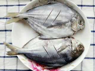 年年有鱼:香煎柠檬鱼,鱼敷在两片柠檬上面