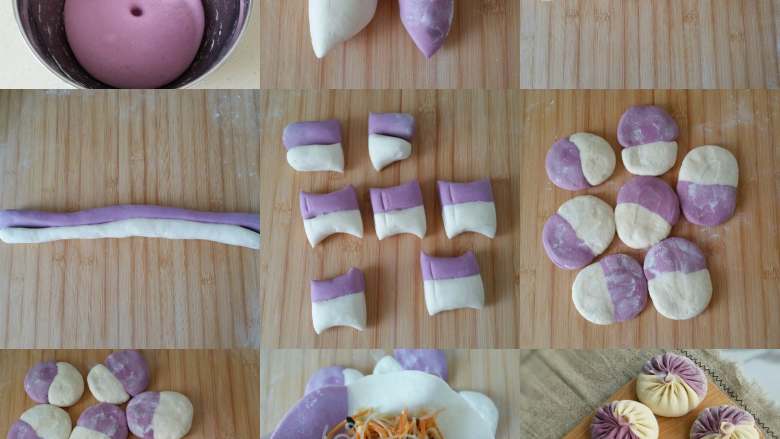 紫薯素包子,一目了然的步骤图。